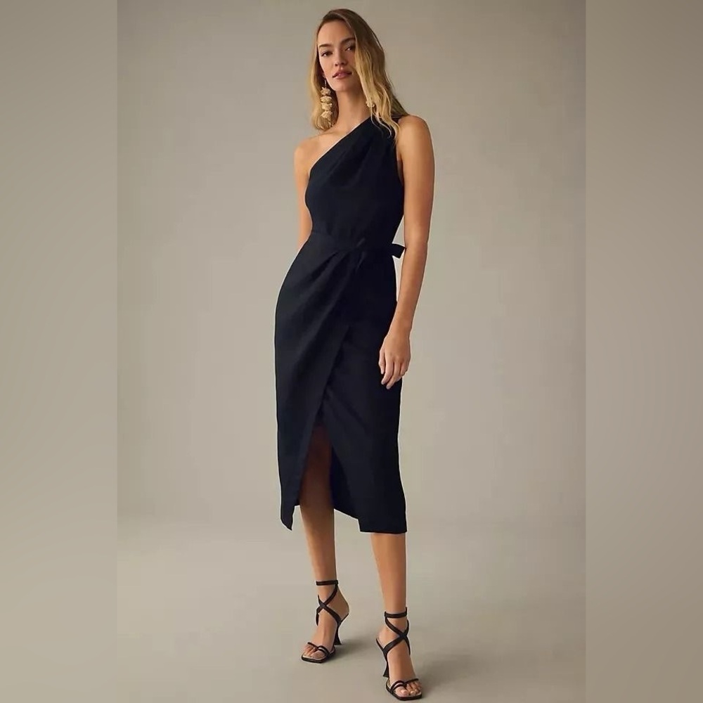 Anthropologie One-Shoulder Linen Dress Size 2